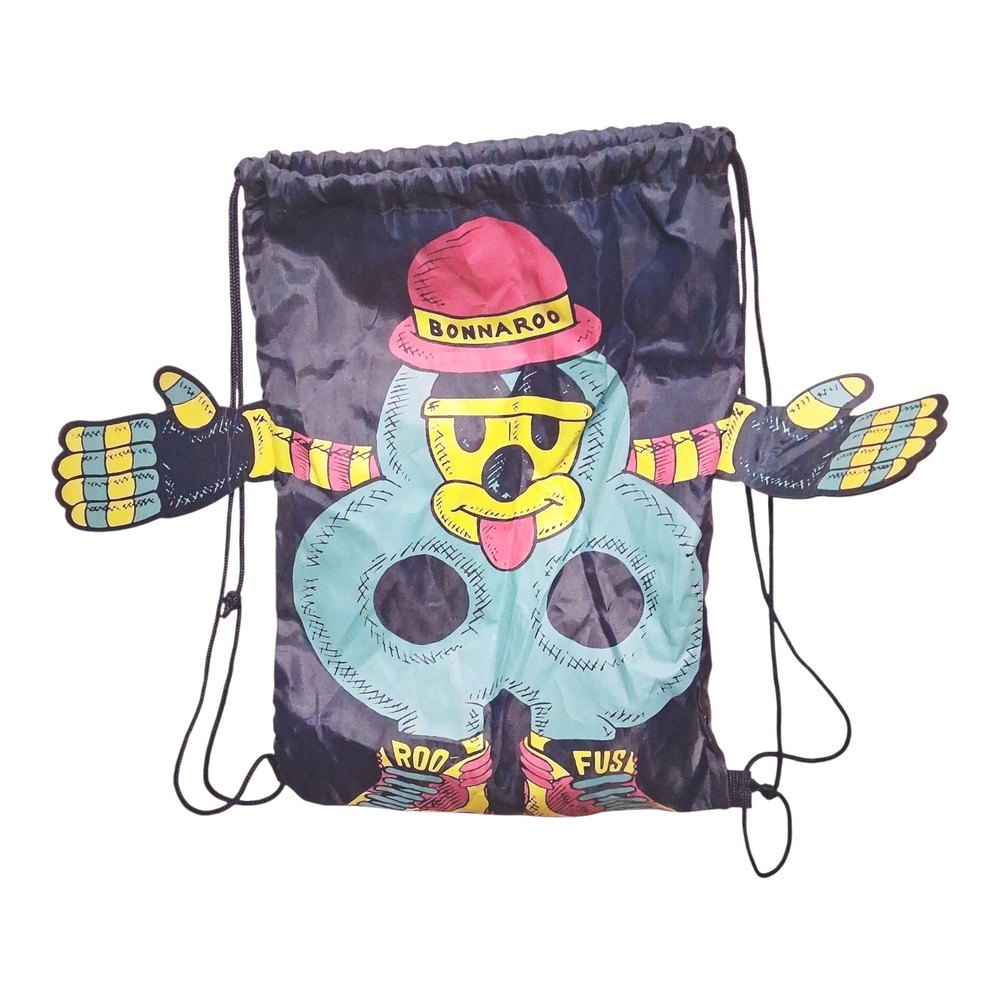 Bonnaroo Festival Cartoon Character Drawstring Backpack Bag Funky Festival Acces